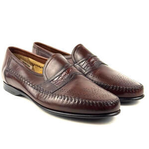 Santoni Mens Size 9 D Brown Leather Loafers Shoes Crocodile Print Made in Italy